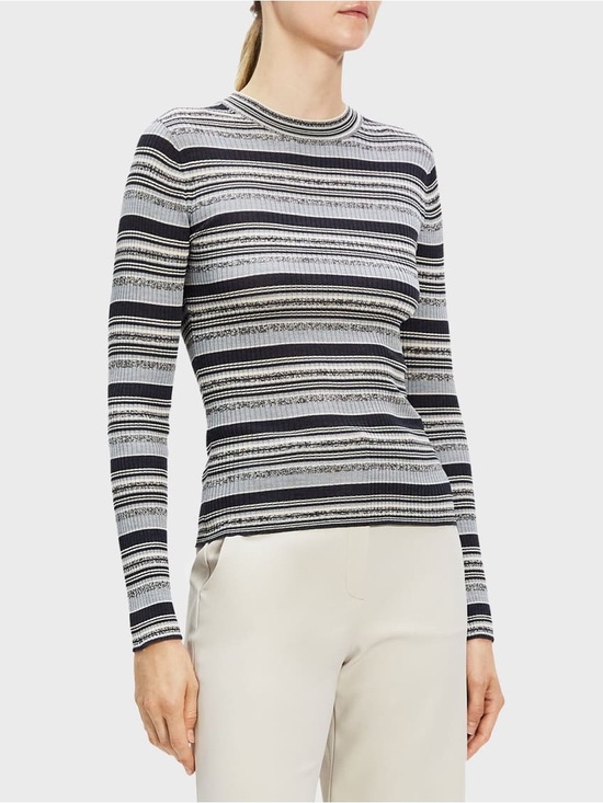 Theory Sweaters - Theory Striped Rib-Knit Long-Sleeve Top